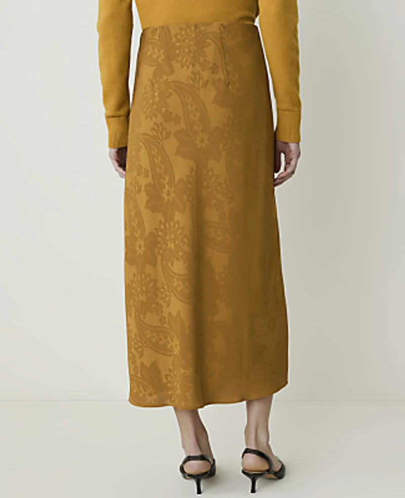 Ann Taylor Petite Paisley Jacquard Midi Slip Skirt Gilded Gold Women's