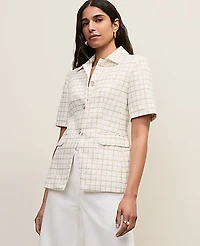 Ann Taylor The Petite Short Sleeve Cutaway Jacket Metallic Tweed Gold/White Women's