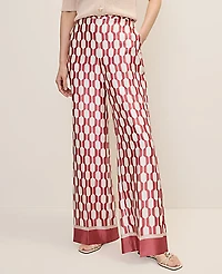 Ann Taylor The Petite Wide-Leg Pant Satin Geo Print Winter White Women's