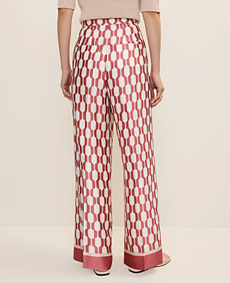 Ann Taylor The Petite Wide-Leg Pant Satin Geo Print Winter White Women's
