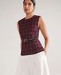Ann Taylor The Windowpane Crew Neck Peplum Top Burgundy Women's
