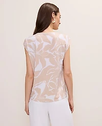 Ann Taylor Floral Mixed Media Cowl Neck Top Sail Cloth Women's