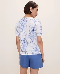 Ann Taylor Floral Sweater T-Shirt White-Blue B Women's