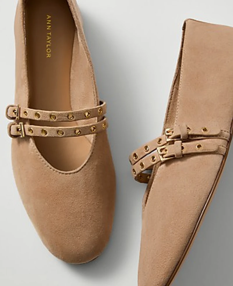 Ann Taylor Weekend Studded Suede Mary Jane Flat Sail Cloth Women's