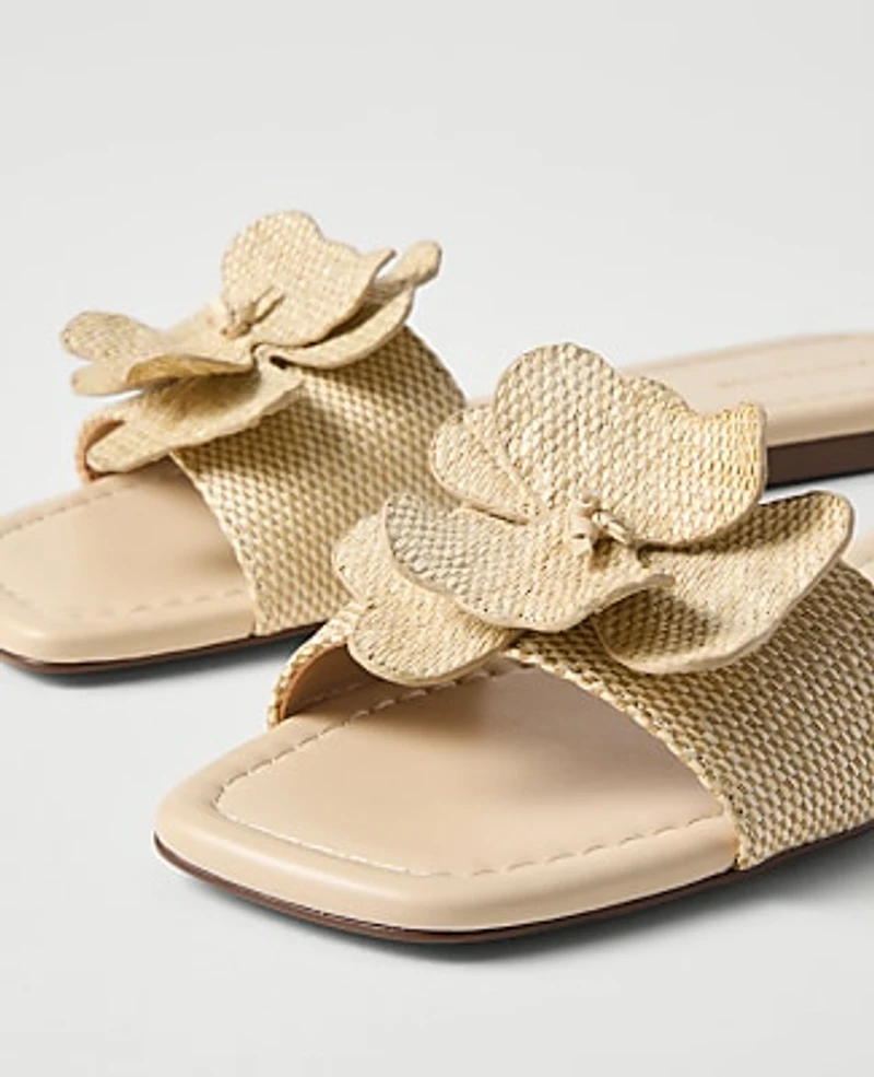 Ann Taylor Straw Flower Embellished Sandal Natural Women's