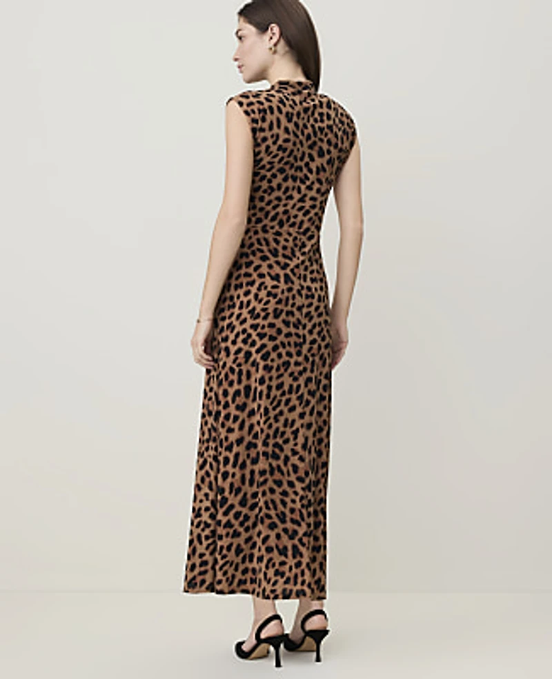 Ann Taylor Animal Print Mock Neck Midi Dress Cafe Au Lait B Women's