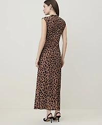 Ann Taylor Animal Print Mock Neck Midi Dress Cafe Au Lait B Women's