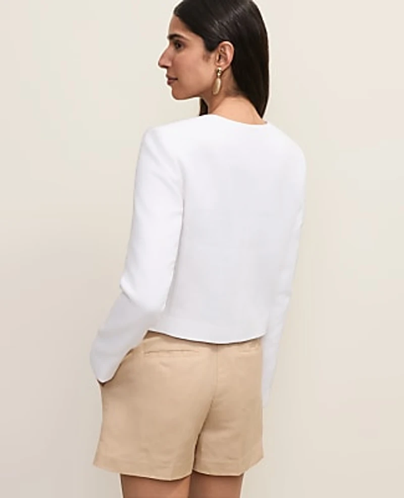 Ann Taylor Petite Cropped Crew Neck Jacket White Women's