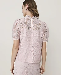 Ann Taylor Puff Sleeve Lace Top Mother Of Pearl Women's