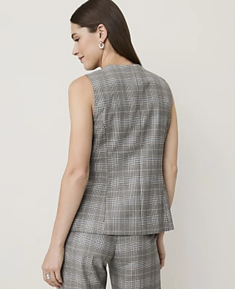 Ann Taylor Petite Plaid Crew Neck Peplum Vest Blue Women's