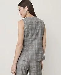 Ann Taylor Petite Plaid Crew Neck Peplum Vest Blue Women's