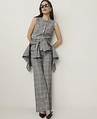 Ann Taylor Petite Plaid Crew Neck Peplum Vest Blue Women's