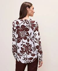 Ann Taylor Petite Floral Mixed Media Pleat Front Top Rich Walnut Women's