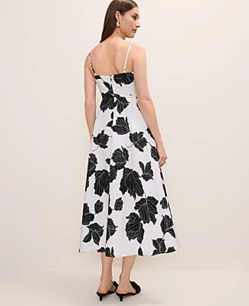 Ann Taylor Petite Floral Midi Dress Linen Blend White Women's