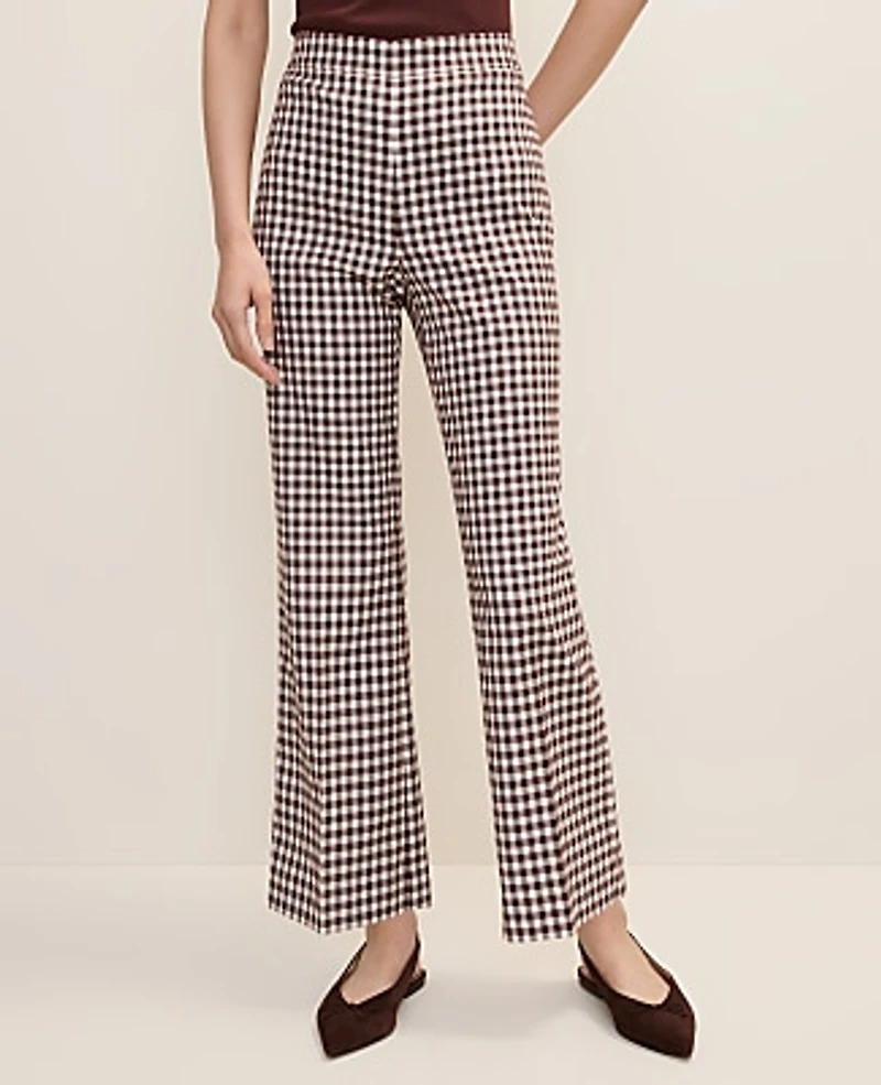 Ann Taylor The Tall Side Zip Flare Pant Gingham Brown/White Check Women's
