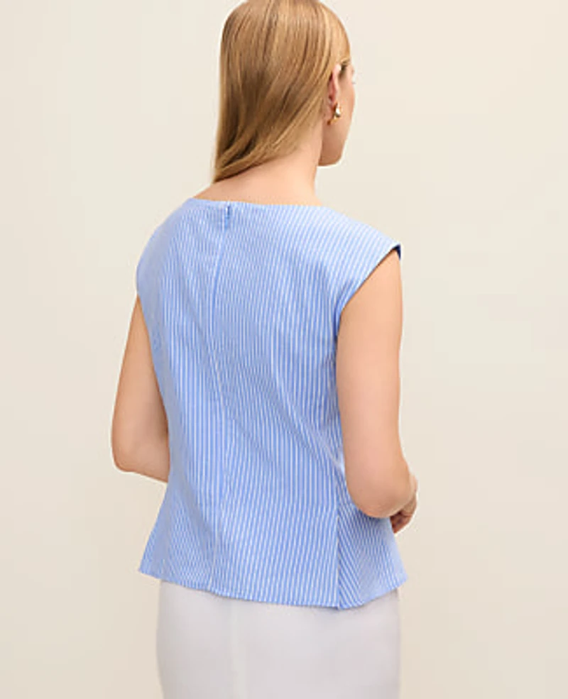 Ann Taylor Striped Peplum Top Linen Blend Vista Blue Women's