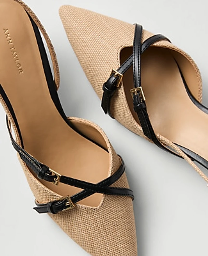 Ann Taylor Straw Crossover Slingback Pump Natural Women's
