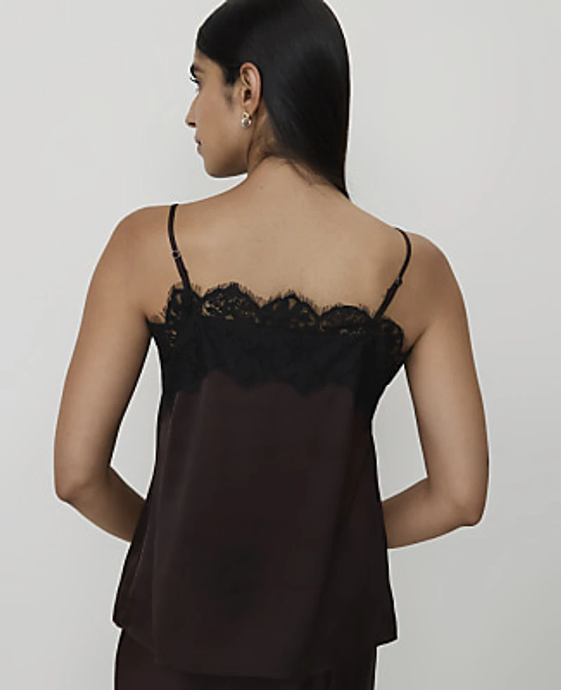 Ann Taylor Lace Trim Camisole French Mocha Women's