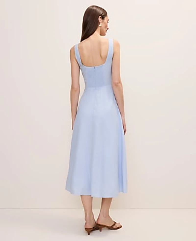 Ann Taylor Petite Flare Midi Dress in Linen Blend Size 12 Coastal Glow Women's