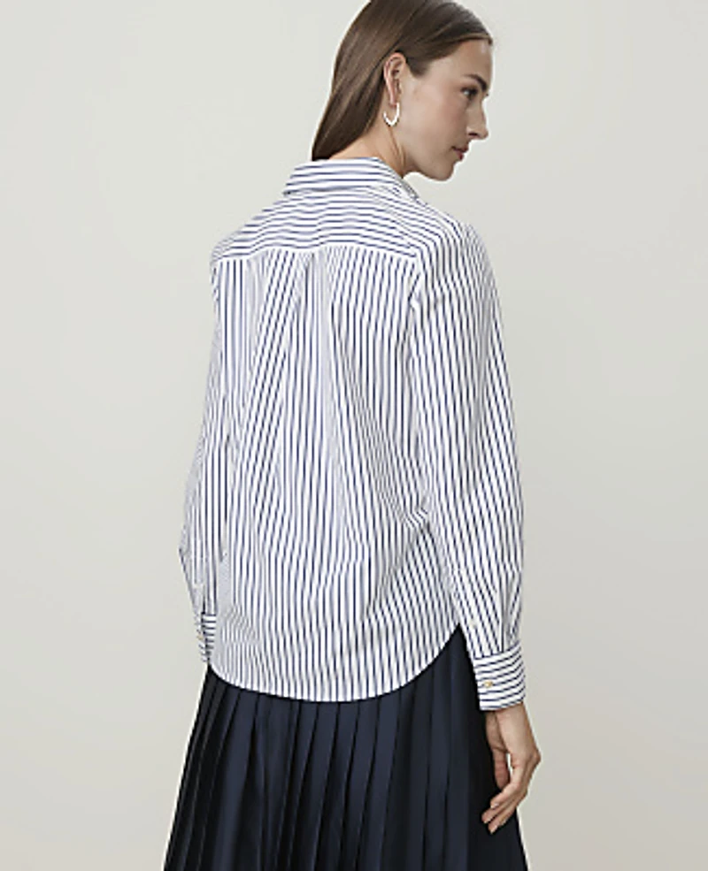 Ann Taylor Petite Striped Relaxed Perfect Shirt Bright Winter Blue Women's