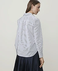 Ann Taylor Petite Striped Relaxed Perfect Shirt Bright Winter Blue Women's