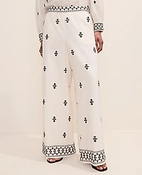 Ann Taylor The Petite Embroidered Easy Palazzo Pant Winter White Women's