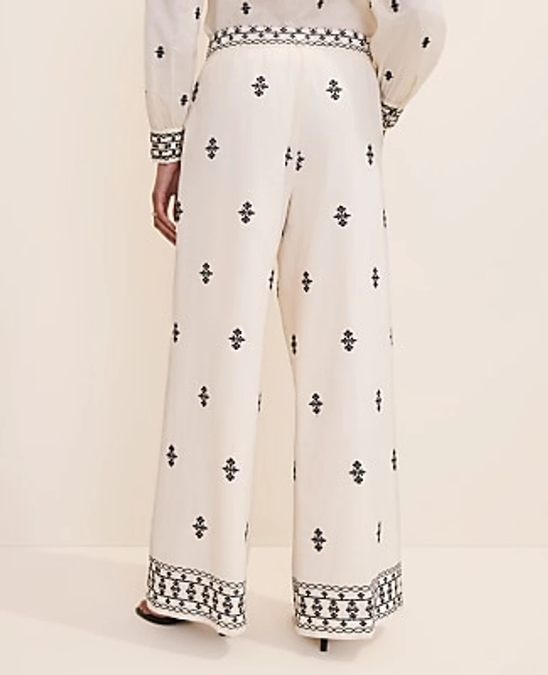 Ann Taylor The Petite Embroidered Easy Palazzo Pant Winter White Women's