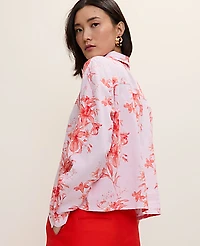 Ann Taylor Floral Linen Button Down Shirt Aperol Women's