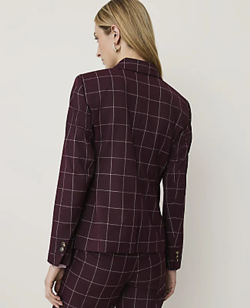 Ann Taylor The Notched Single Button Blazer Windowpane Burgundy Women's