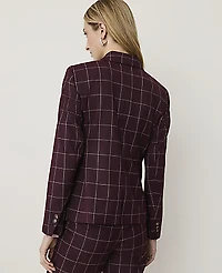 Ann Taylor The Notched Single Button Blazer Windowpane Burgundy Women's