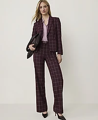 Ann Taylor The Notched Single Button Blazer Windowpane Burgundy Women's