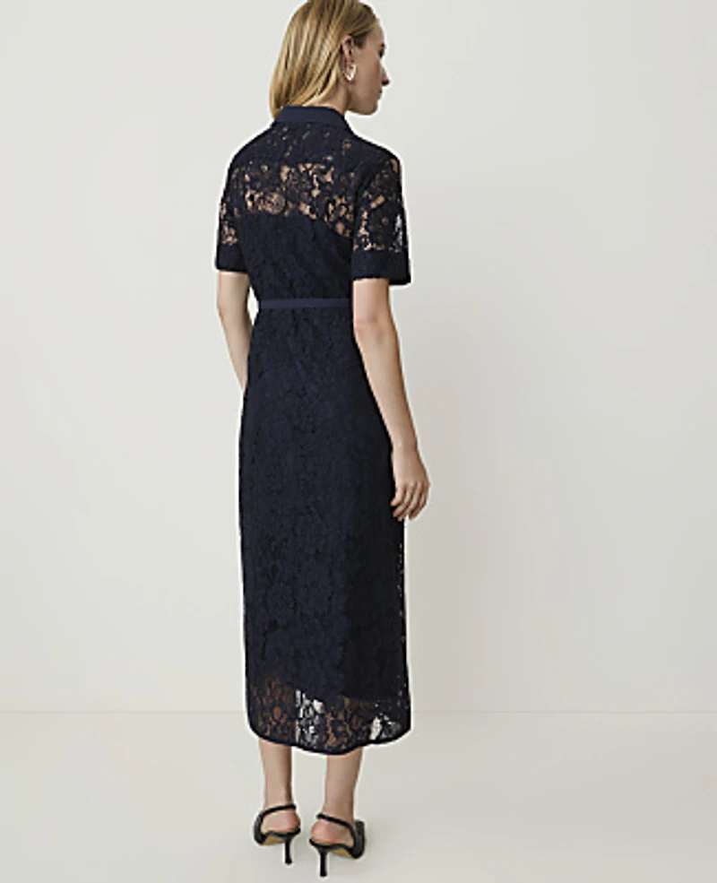 Ann Taylor Belted Lace Midi Shirtdress Night Sky Women's
