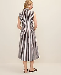 Ann Taylor Weekend Striped Pleated Midi Shirtdress Rich Walnut Women's