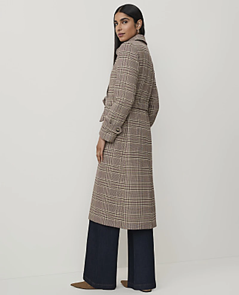 Ann Taylor Petite Plaid Belted Coat French Mocha Women's