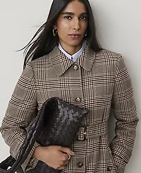 Ann Taylor Petite Plaid Belted Coat French Mocha Women's