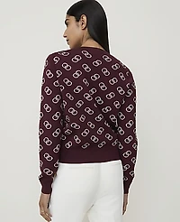 Ann Taylor Petite Geo Print Crew Neck Cardigan Purest Plum Women's