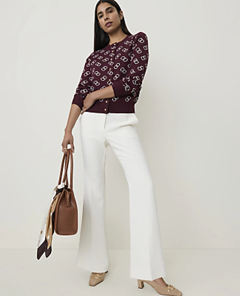 Ann Taylor Petite Geo Print Crew Neck Cardigan Purest Plum Women's