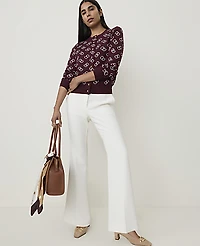 Ann Taylor Petite Geo Print Crew Neck Cardigan Purest Plum Women's