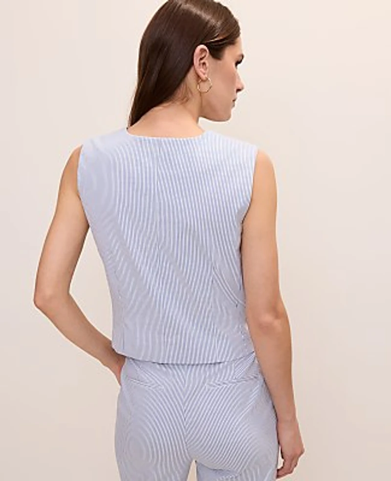 Ann Taylor The Tailored Vest Seersucker Ocean Oasis Stripe Women's