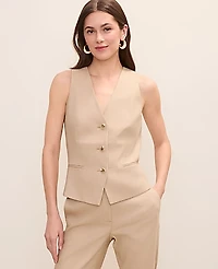 Ann Taylor The Cutaway Vest Linen Blend Cool Sesame Women's