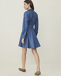 Ann Taylor Petite Weekend Belted Shirtdress Chambray Classic Light Indigo Women's