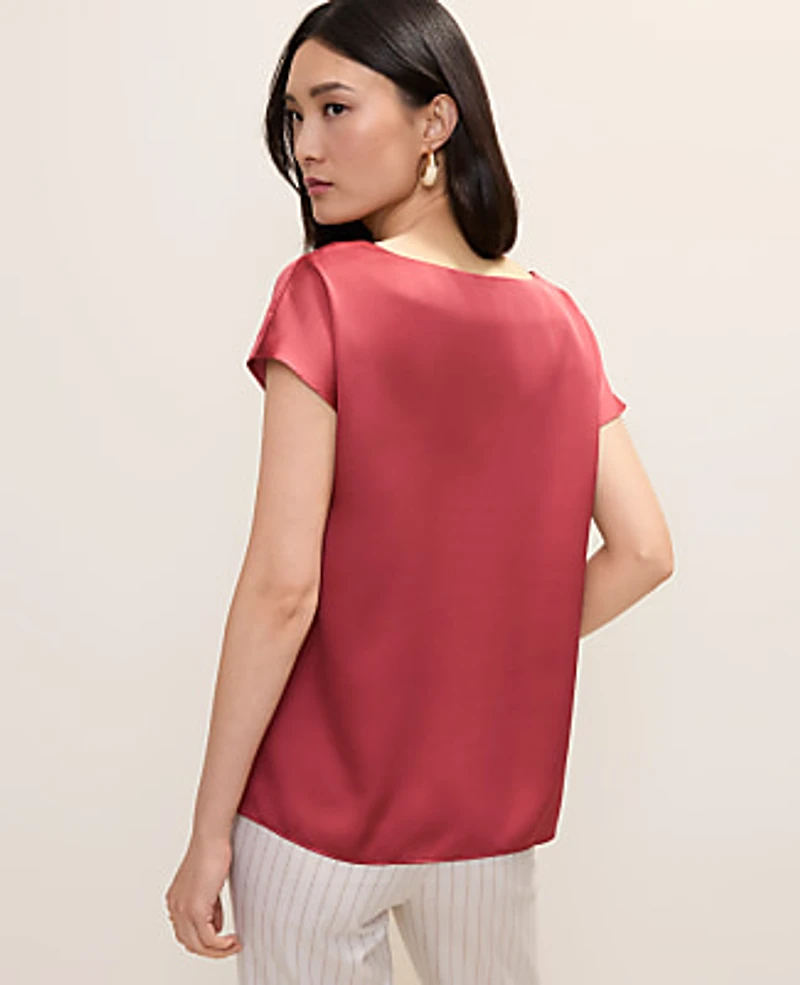 Ann Taylor Petite Satin Cowl Neck Top Size XL Rose Clay Women's