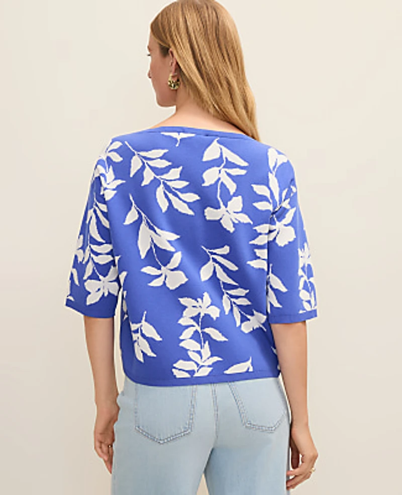 Ann Taylor Floral Jacquard Boatneck Sweater Dream Blue Women's