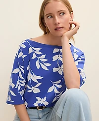 Ann Taylor Floral Jacquard Boatneck Sweater Dream Blue Women's