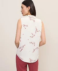 Ann Taylor Floral Bow Neck Shell Top Winter White Women's