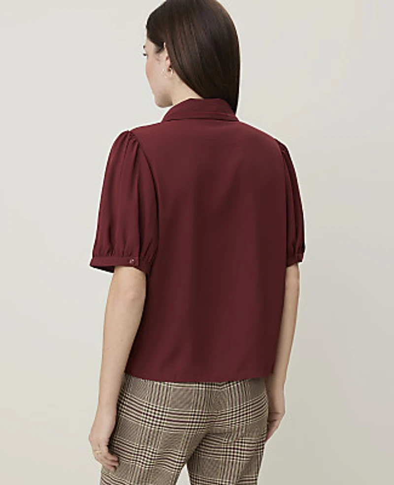 Ann Taylor Puff Sleeve Blouse Rich Merlot Women's