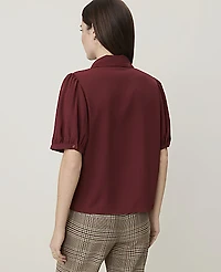 Ann Taylor Puff Sleeve Blouse Rich Merlot Women's