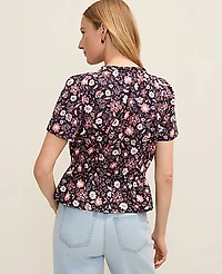 Ann Taylor Weekend Floral Gathered Peplum Top Night Sky B Women's