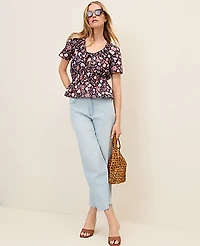 Ann Taylor Weekend Floral Gathered Peplum Top Night Sky B Women's