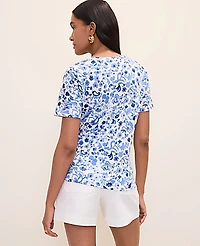 Ann Taylor Petite Paisley Crew Neck T-Shirt Pure Ink Women's